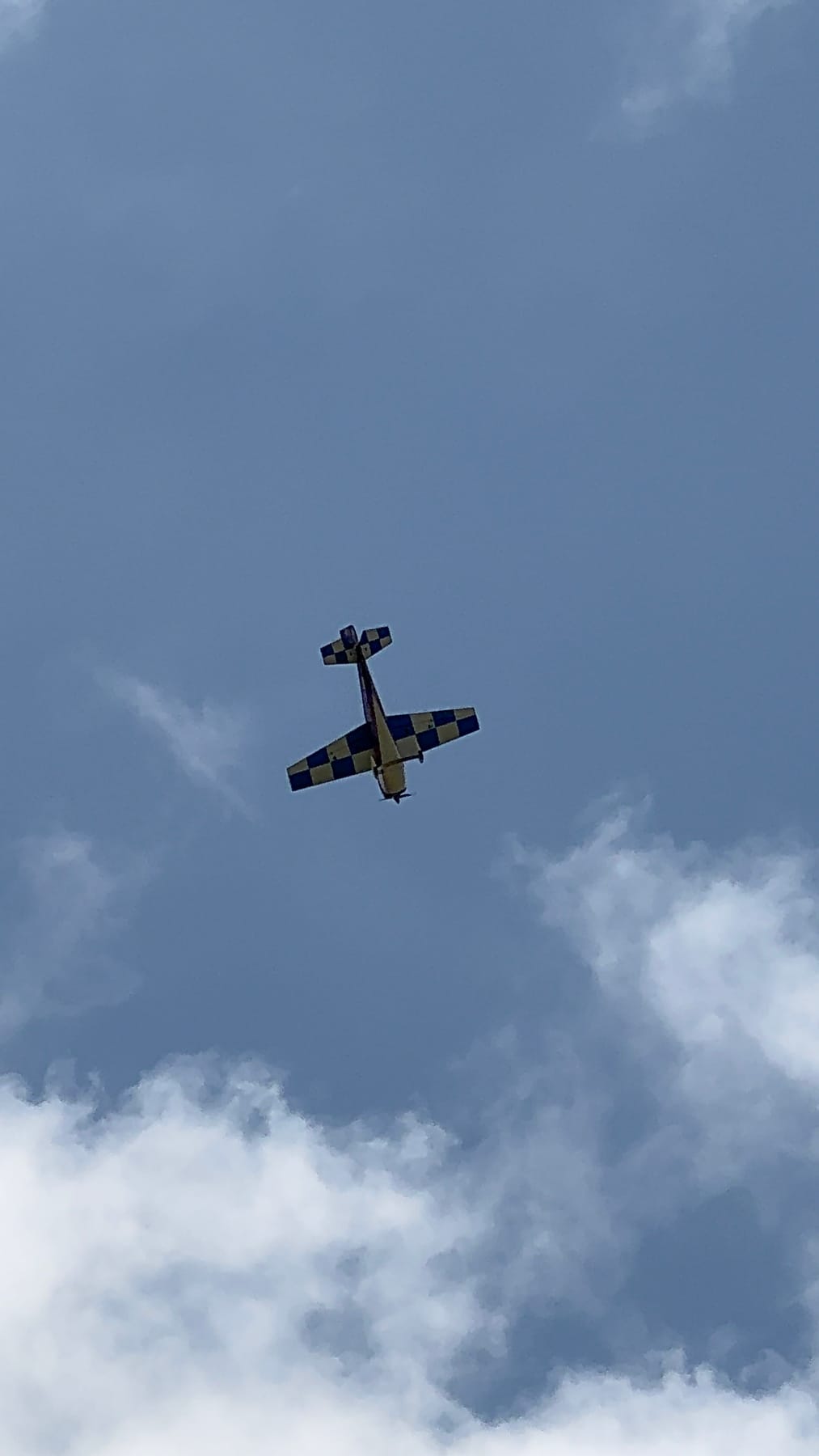RC aircraft flying against a cloudy sky